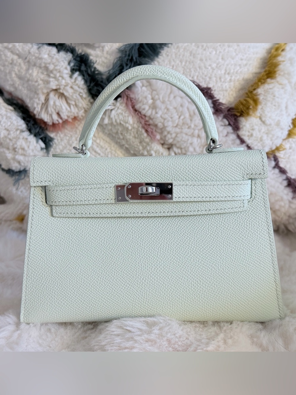 Womenâs Top-Handle Leather Bag in Light Mint